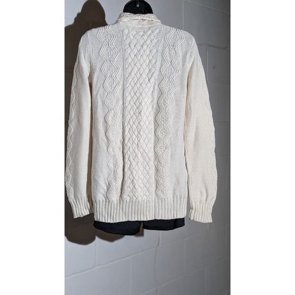 Fossil Cream Cable Knit Cardigan Open Front Sweater Textured Wool Blend Medium - Picture 3 of 5